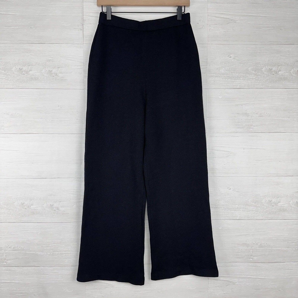 St. John Santana Knit Pull On Wide-Leg Pants Women Size 8 Black Wool Rayon Blend